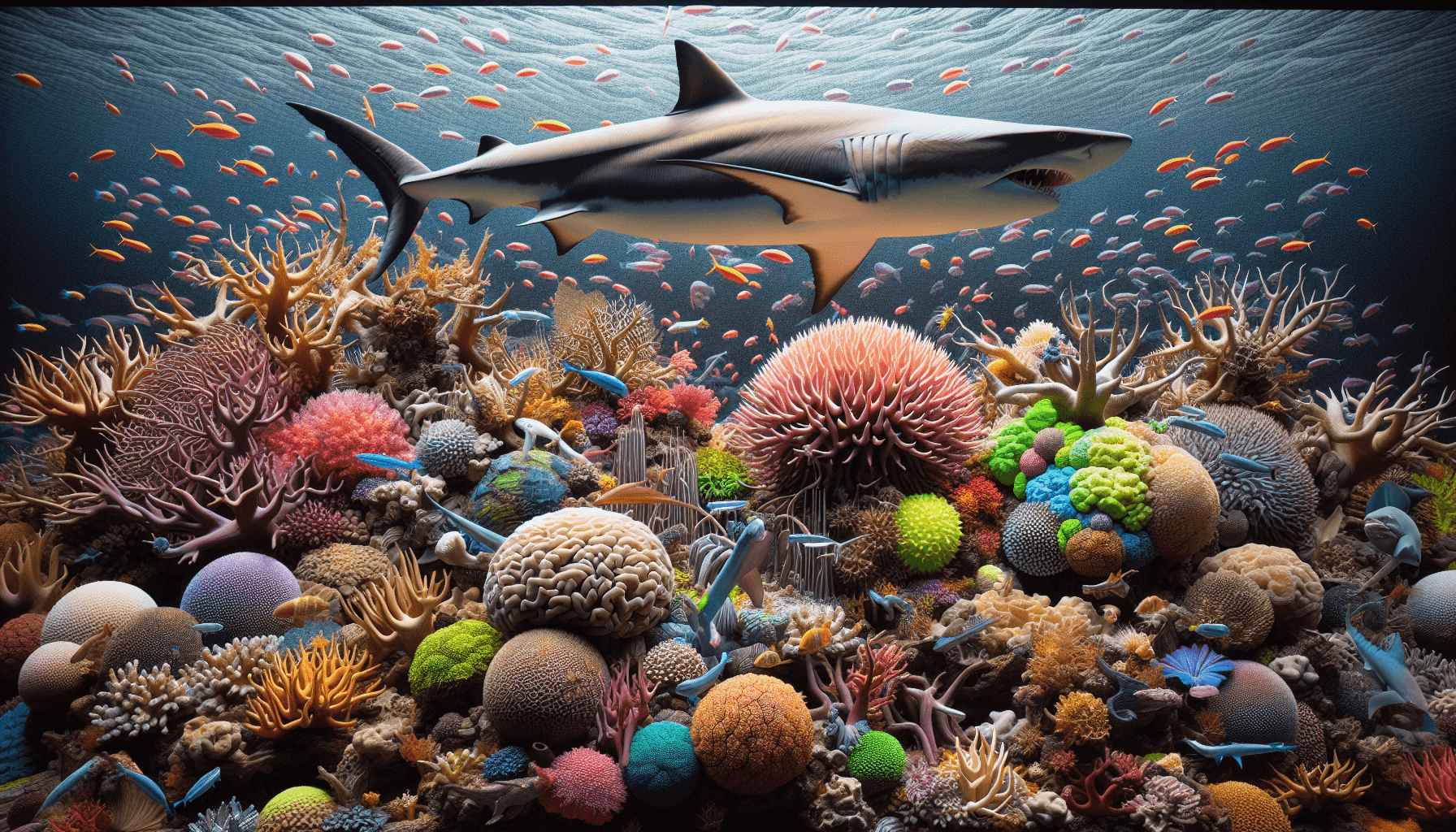 Close-up shark and coral